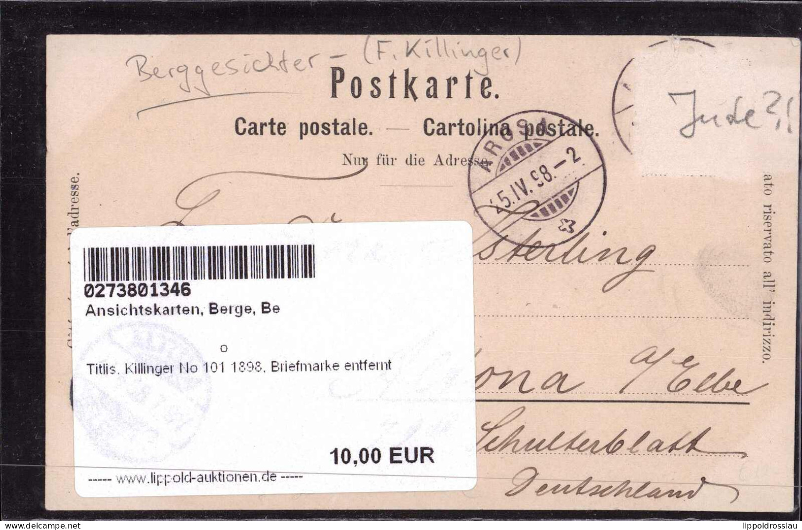 Gest. Titlis, Killinger No 101 1898, Briefmarke Entfernt - Otros & Sin Clasificación