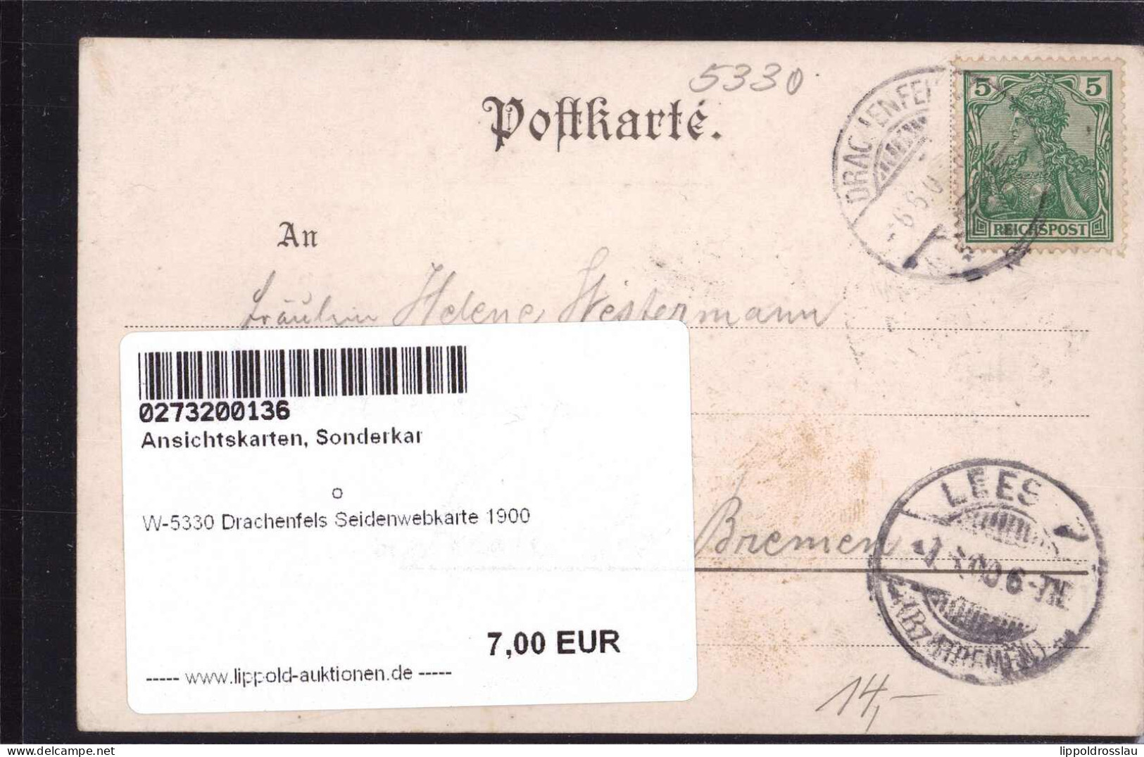 Gest. W-5330 Drachenfels Seidenwebkarte 1900 - Unclassified