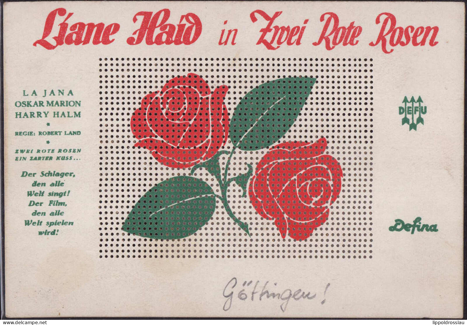 * Stickkarte Zwei Rote Rosen, Palast-Lichtspiele Göttingen - Sin Clasificación