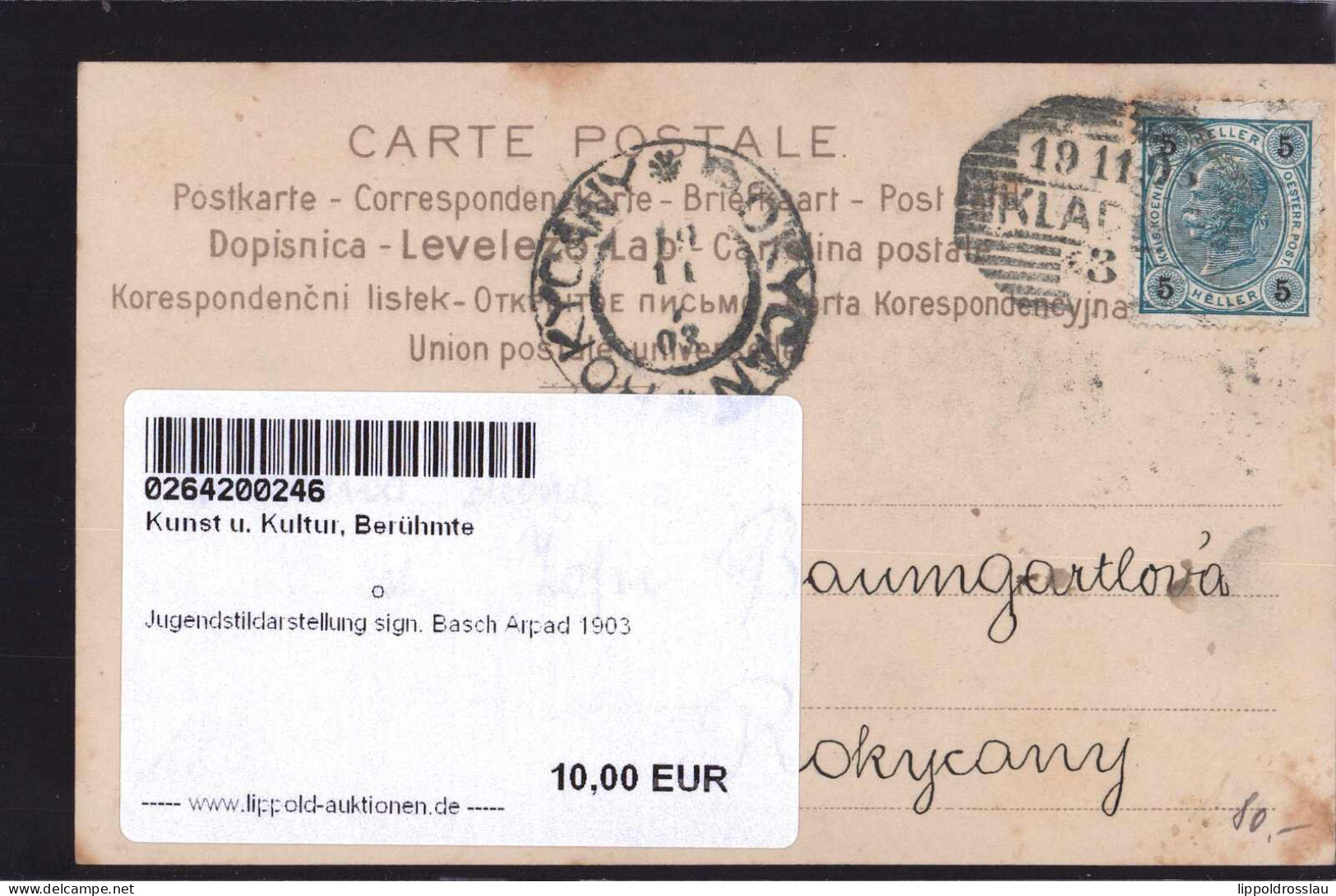 Gest. Jugendstildarstellung Sign. Basch Arpad 1903 - Other & Unclassified