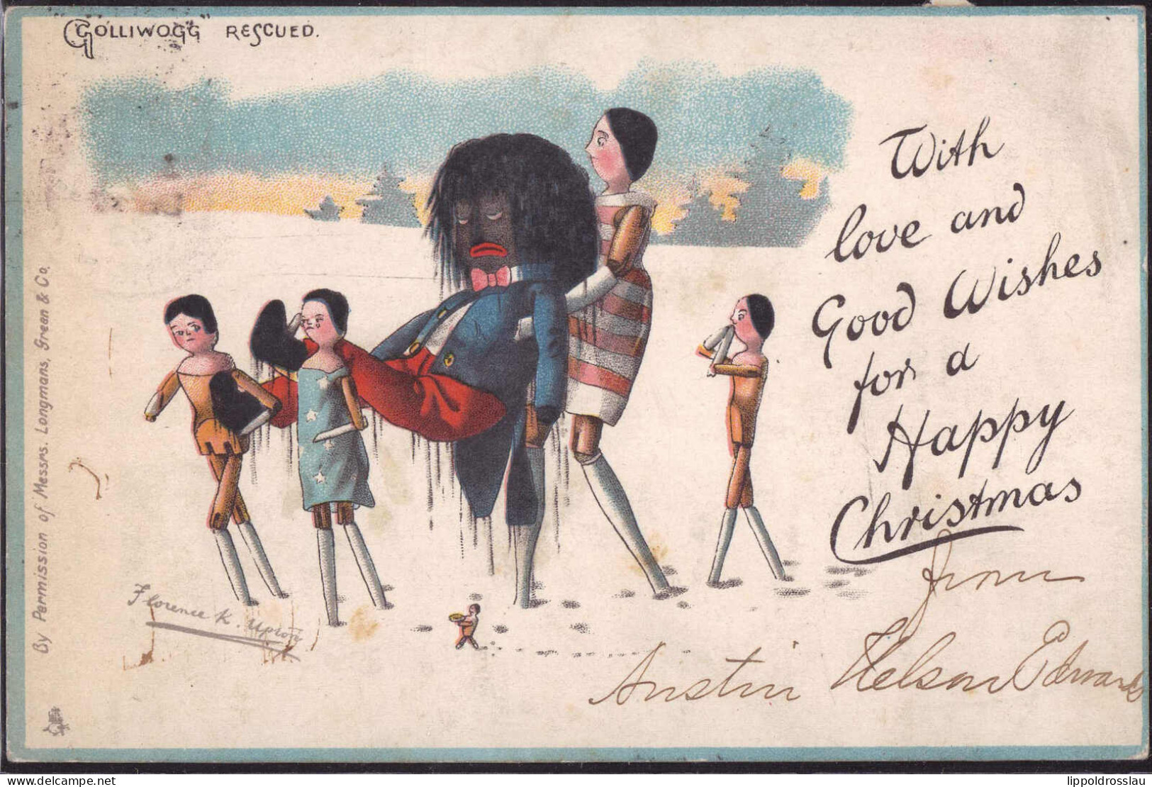 Gest. Happy Christmas Negerpuppe Sign. Uplon 1902 - Otros & Sin Clasificación