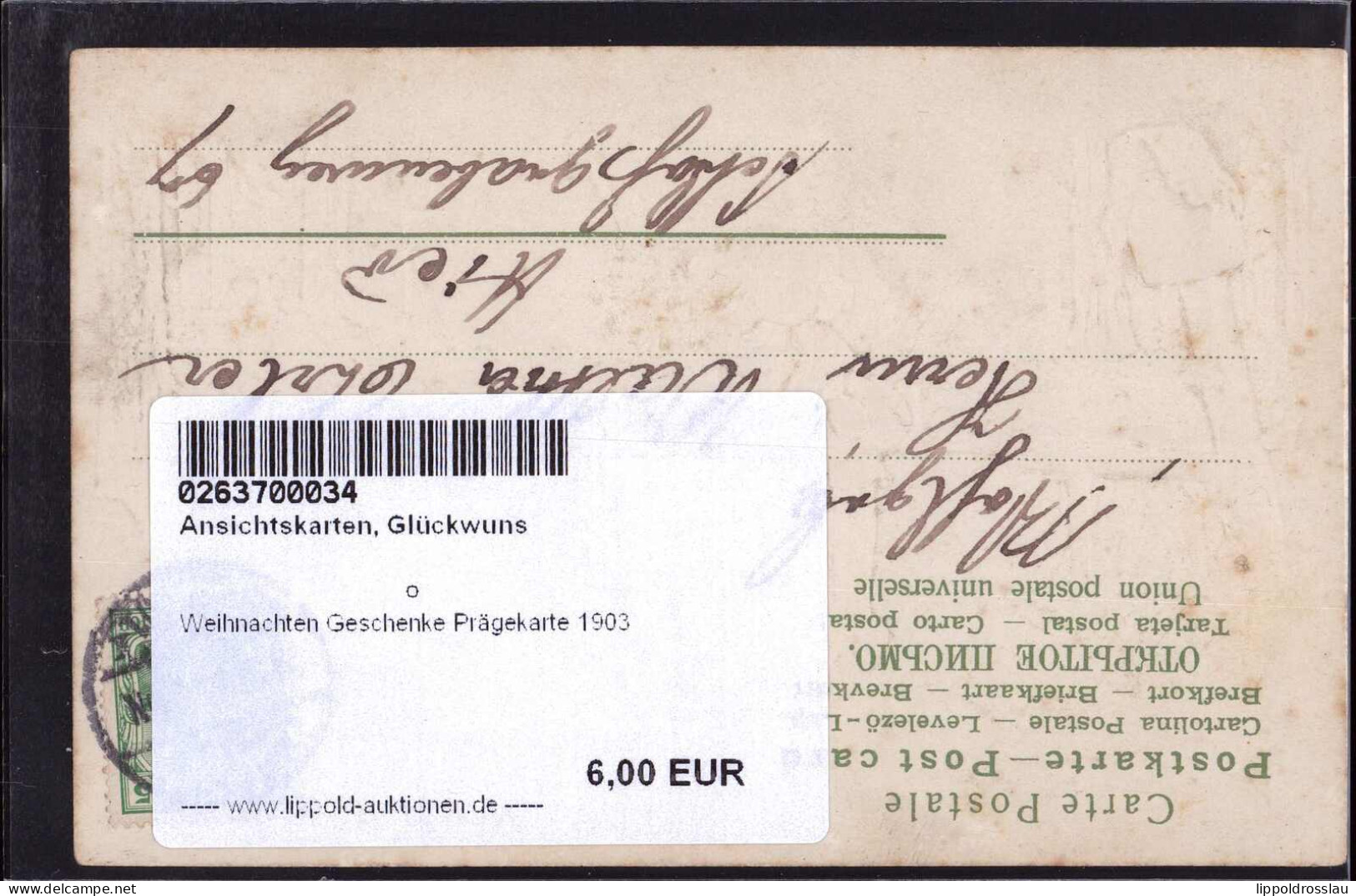 Gest. Weihnachten Geschenke Prägekarte 1903 - Other & Unclassified