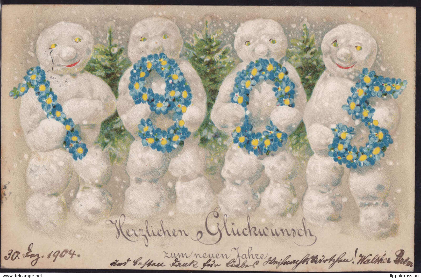 Gest. Neujahr Schneemann 1905 Halt Gegen Licht-AK - Autres & Non Classés