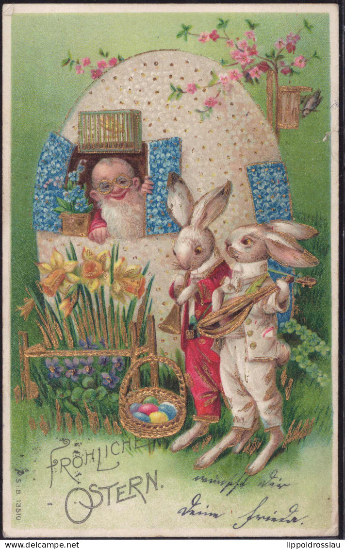 Gest. Ostern Hasen Prägekarte 1906 - Pascua