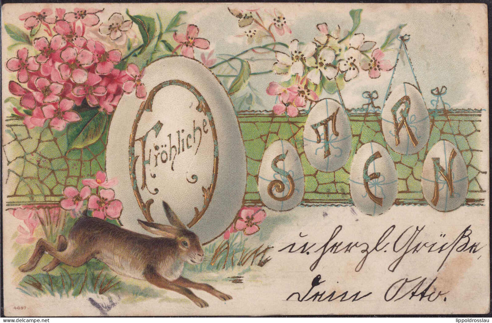 Gest. Ostern Hase Prägekarte 1903 - Pâques