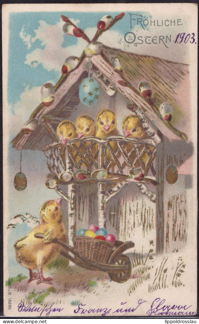 Gest. Ostern Küken Prägekarte 1903 - Easter