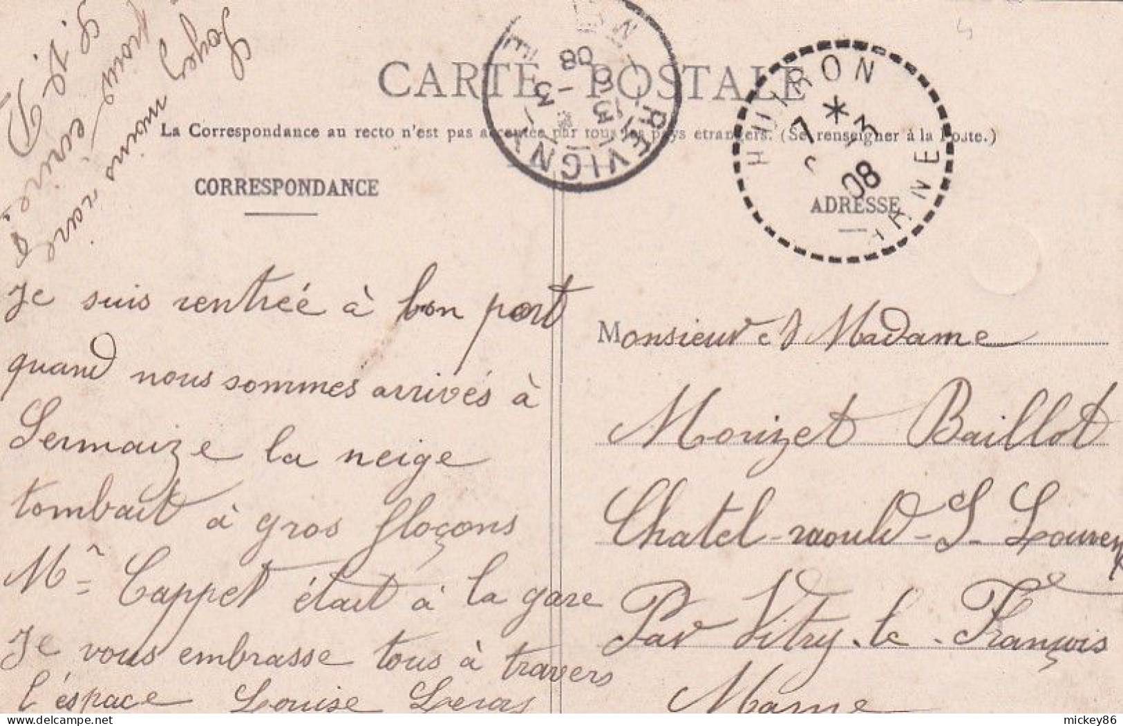 PARGNY SUR SAULX---1908-- Usine Du Bois Du Roi..........cachets REVIGNY-55  Et HUIRON-51.........à Saisir - Pargny Sur Saulx