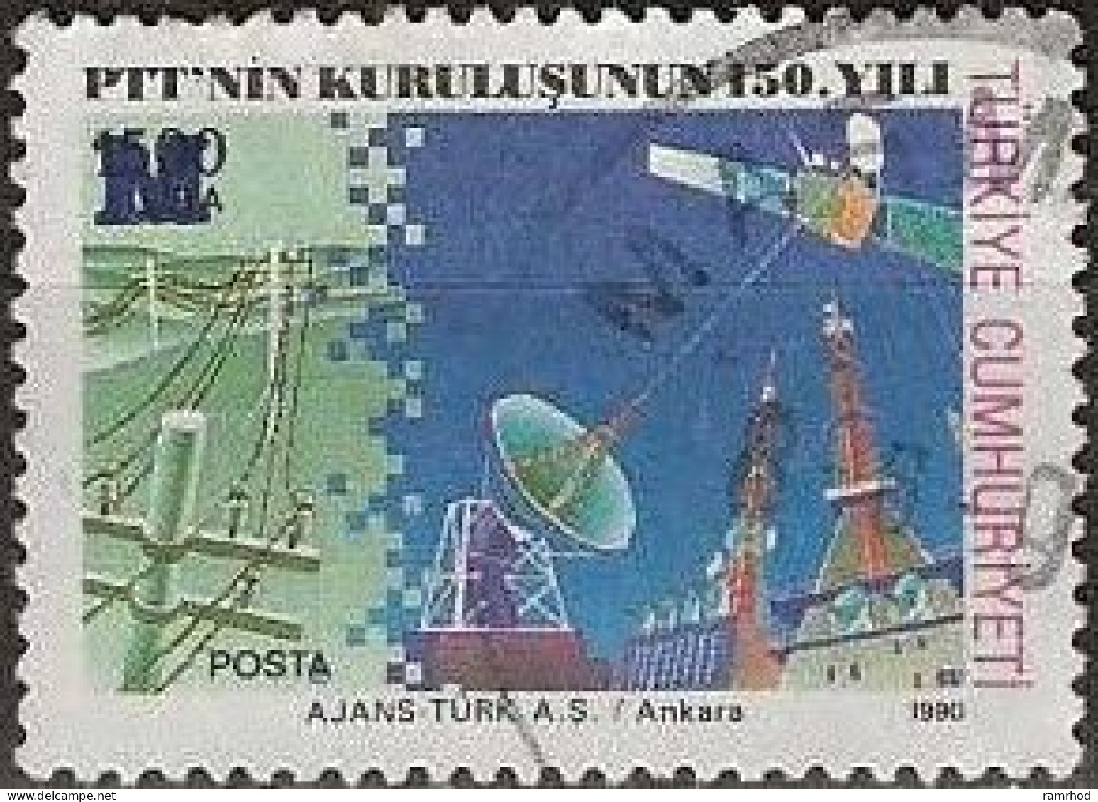 TURKEY 1996 Telegraph Wires, Dish, Aerial And Satellite Surcharged -  M (15000l.) On 1500l. - Multicoloured FU - Gebraucht