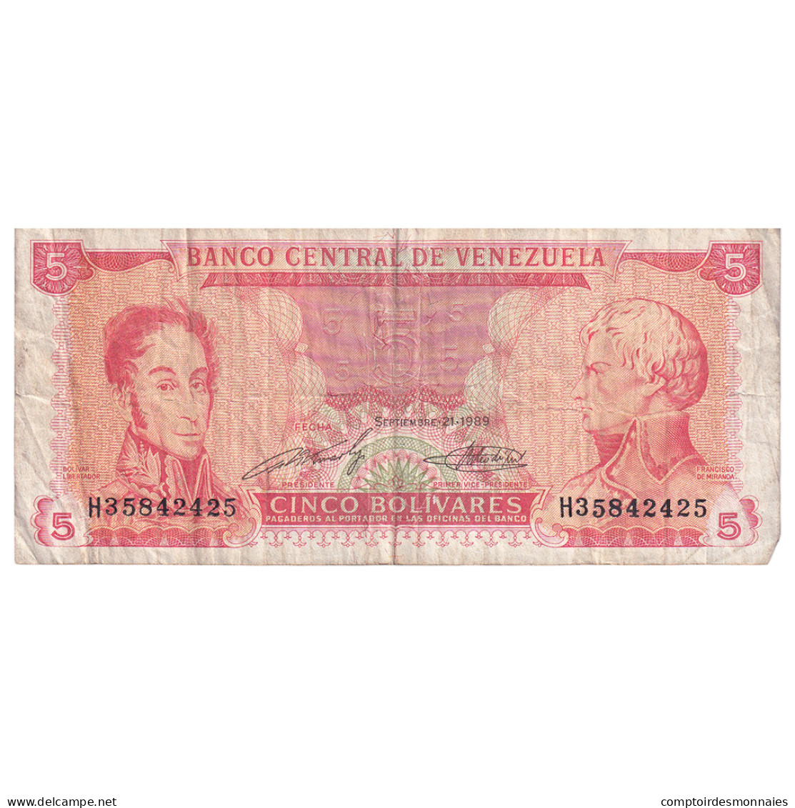 Billet, Venezuela, 5 Bolivares, 1989, 1989-09-21, KM:70b, TB - Venezuela