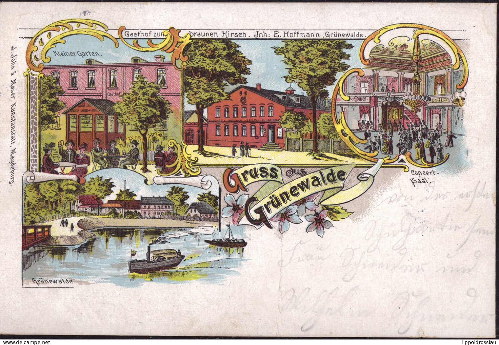 Gest. O-3301 Grünewalde Gasthaus Zum Braunen Hirsch 1906, Briefmarke Entfernt - Schönebeck (Elbe)