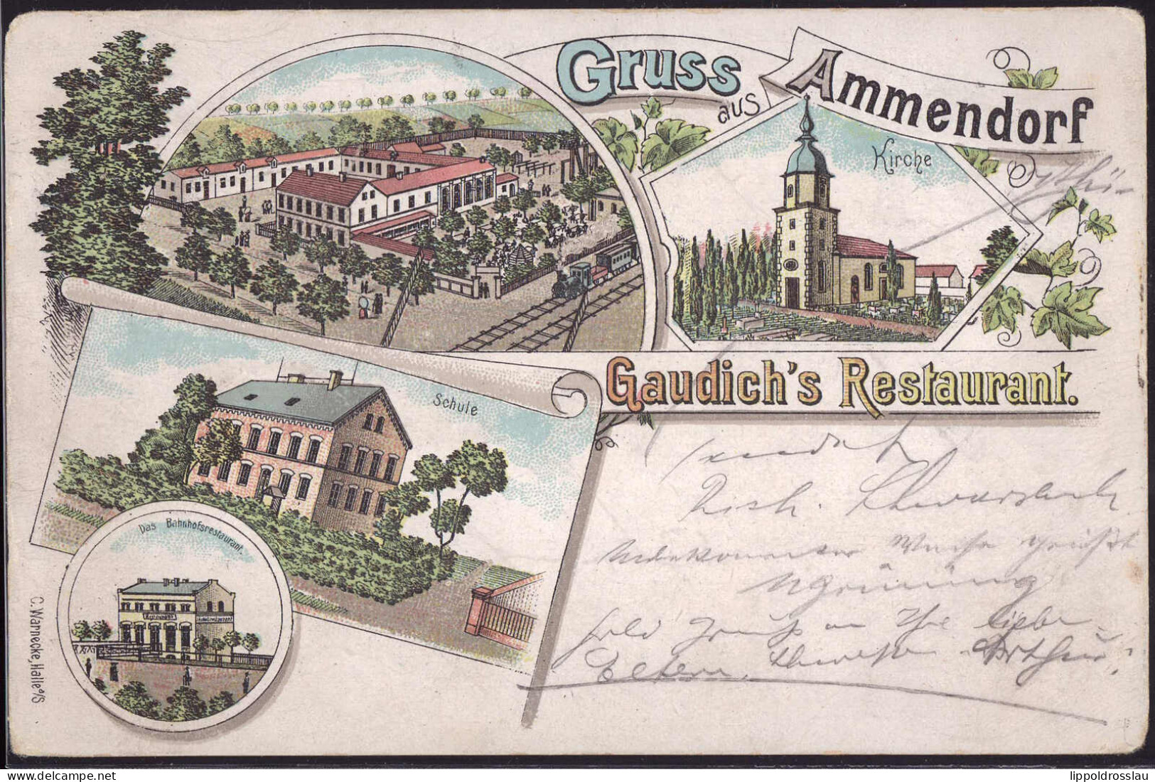 Gest. O-4002 Ammendorf Gasthaus Gaudich 1898, Briefmarke Entfernt, Ecken Best. - Halle (Saale)