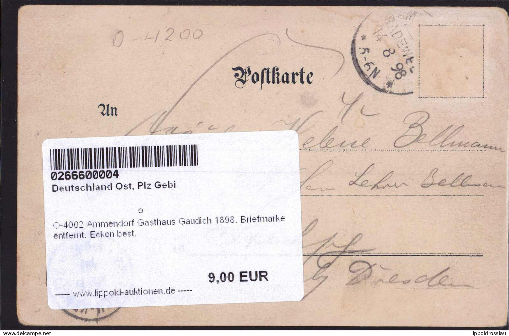 Gest. O-4002 Ammendorf Gasthaus Gaudich 1898, Briefmarke Entfernt, Ecken Best. - Halle (Saale)