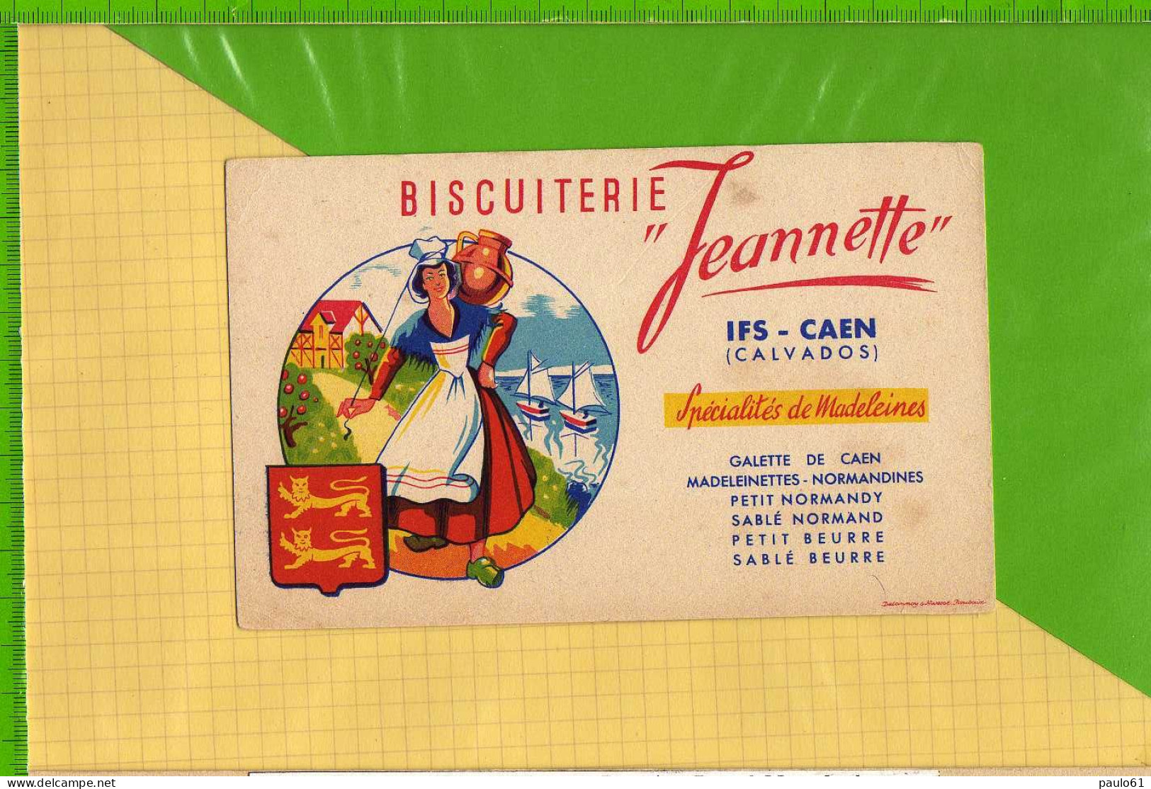 Buvard & Blotting Paper : Biscuiterie JEANNETTE IFS CAEN  Specialité De La Madeleine - Sucreries & Gâteaux