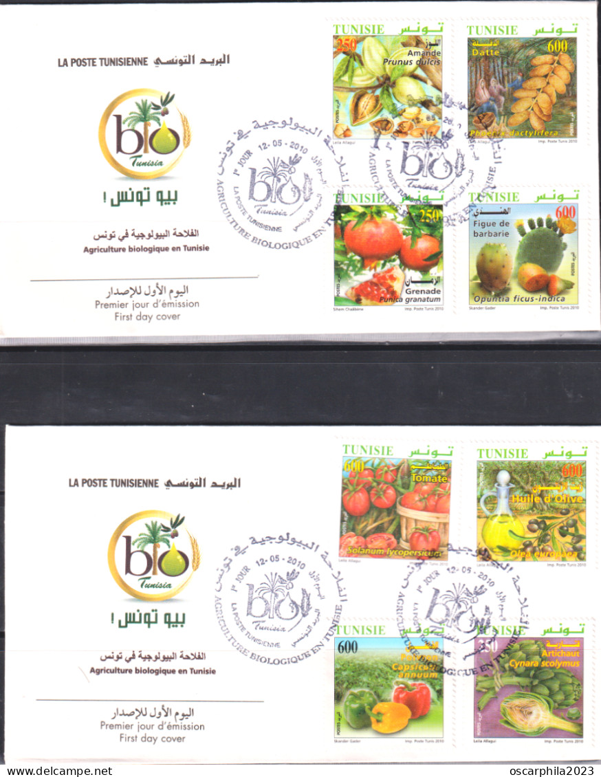 2010 - Tunisie - Y & T 1654 - 1661 - Agriculture Biologique En Tunisie  - 2 FDC - Légumes