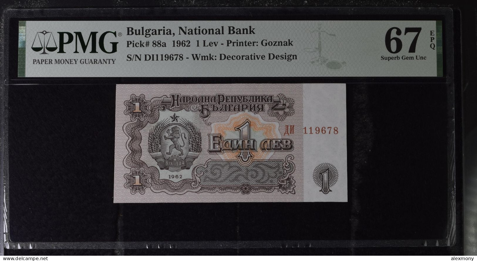 1 Lev BULGARIA 1962 UNC PMG 67 EPQ - Bulgarie