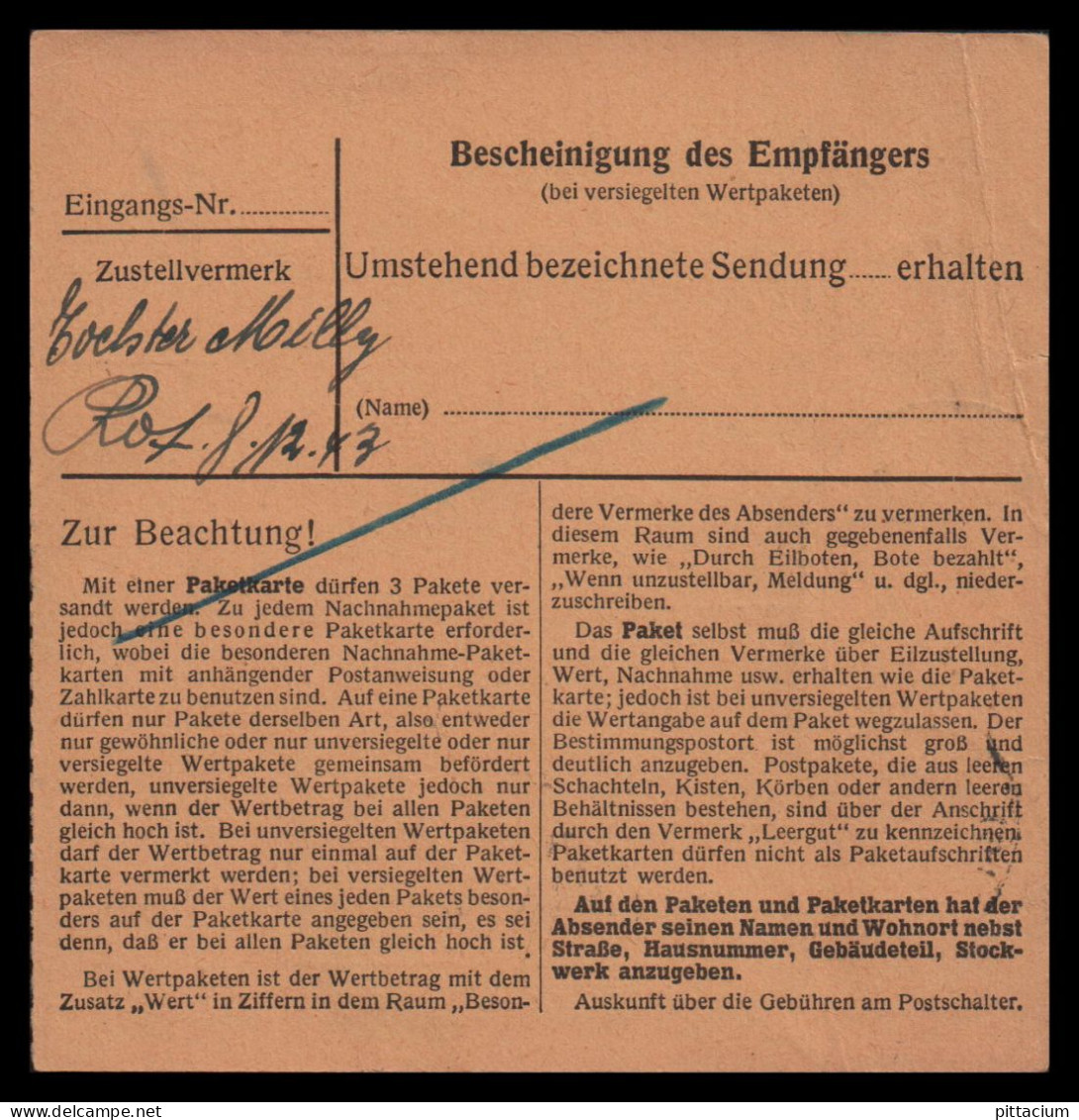 Luxemburg 1943: Paketkarte  | Besatzung, Absenderpostamt, Bezirksämter | Esch An Der Alzette;Esch-sur-Alzett, Bauschleid - 1940-1944 Duitse Bezetting