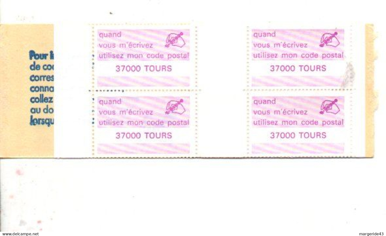 CARNET CODE POSTAL - 37000 TOURS LILAS - Blocks Und Markenheftchen