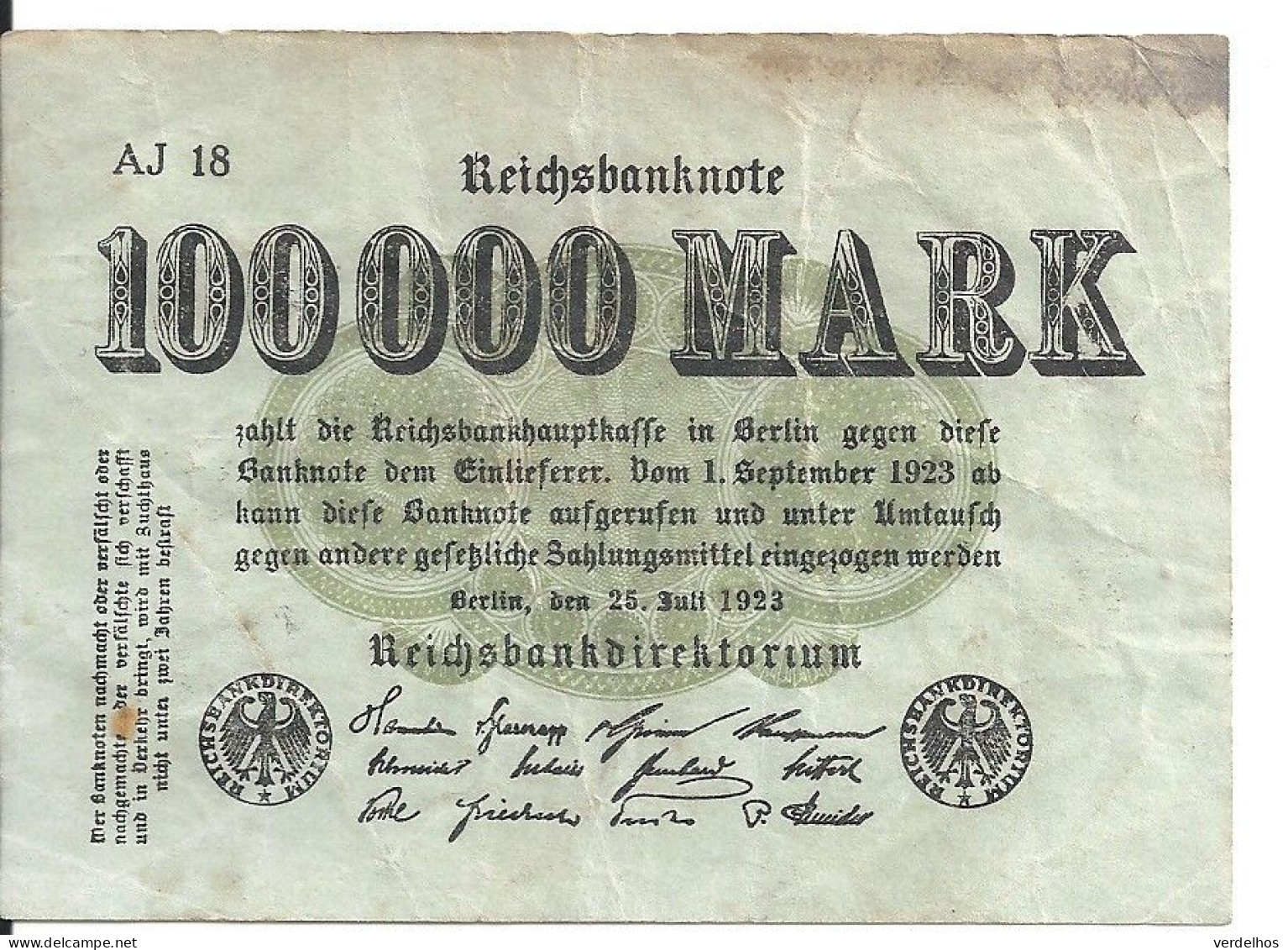 ALLEMAGNE 100000 MARK 1923 VF P 91 - 100000 Mark