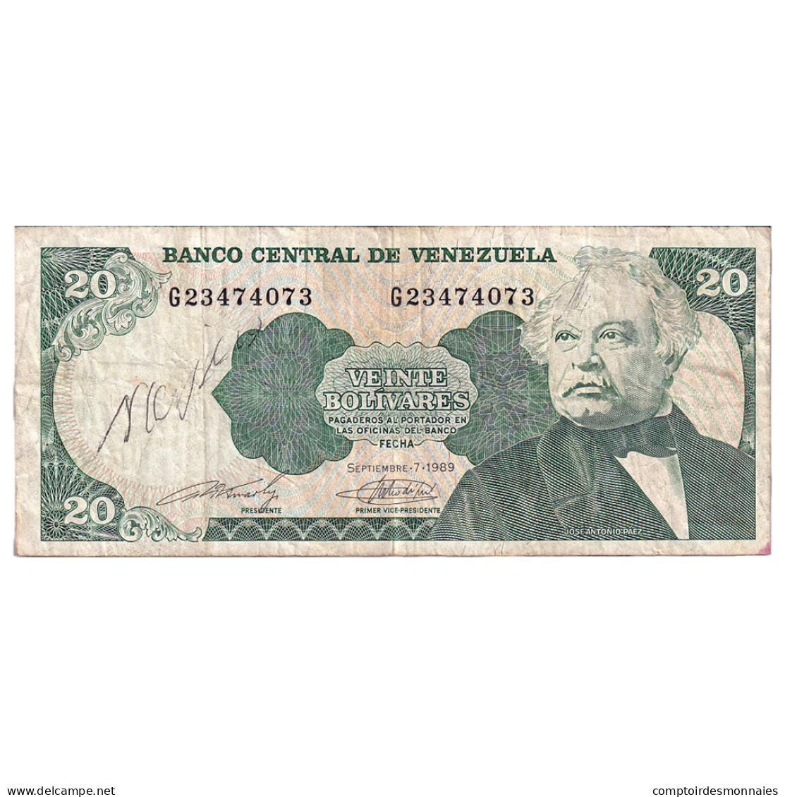 Billet, Venezuela, 20 Bolivares, 1989, 1989-09-07, KM:63b, B+ - Venezuela