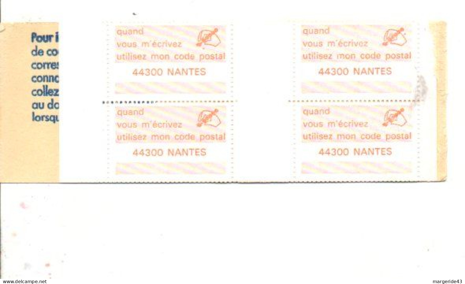 CARNET CODE POSTAL - 44300 NANTES JAUNE - Blokken & Postzegelboekjes