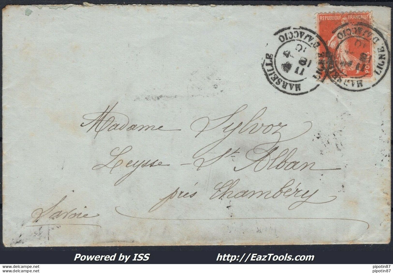 FRANCE N°138 SUR LETTRE POUR ST ALBAN CAD MARITIME MARSEILLE LIGNE D'AJACCIO - Lettres & Documents