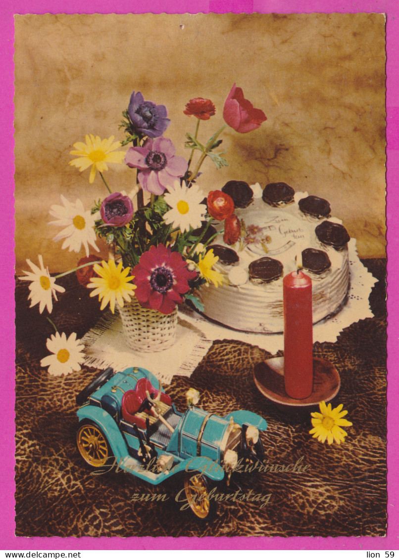 298348 / Birthday "Herzliche Glückwünsche Zum Geburtstag " Toy Car Cake Candle Flowers 1965 PC ANCO 132 - Naissance