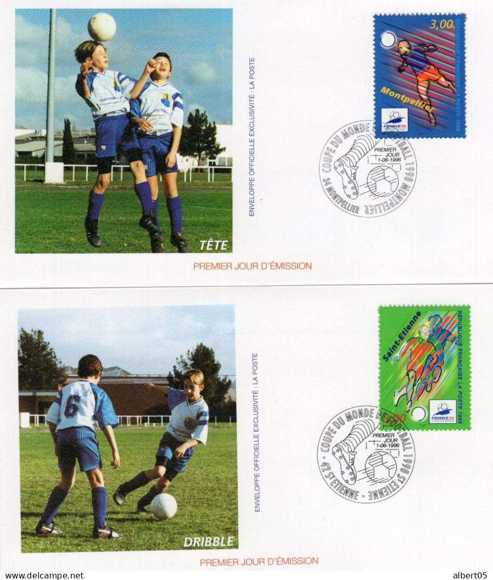 Coupe Du Monde De Foot-Ball 1998 - Toulouse - Lens - Saint- Etienne - Montpellier - 4 Enveloppes - Briefe U. Dokumente