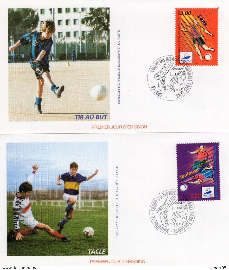 Coupe Du Monde De Foot-Ball 1998 - Toulouse - Lens - Saint- Etienne - Montpellier - 4 Enveloppes - Briefe U. Dokumente