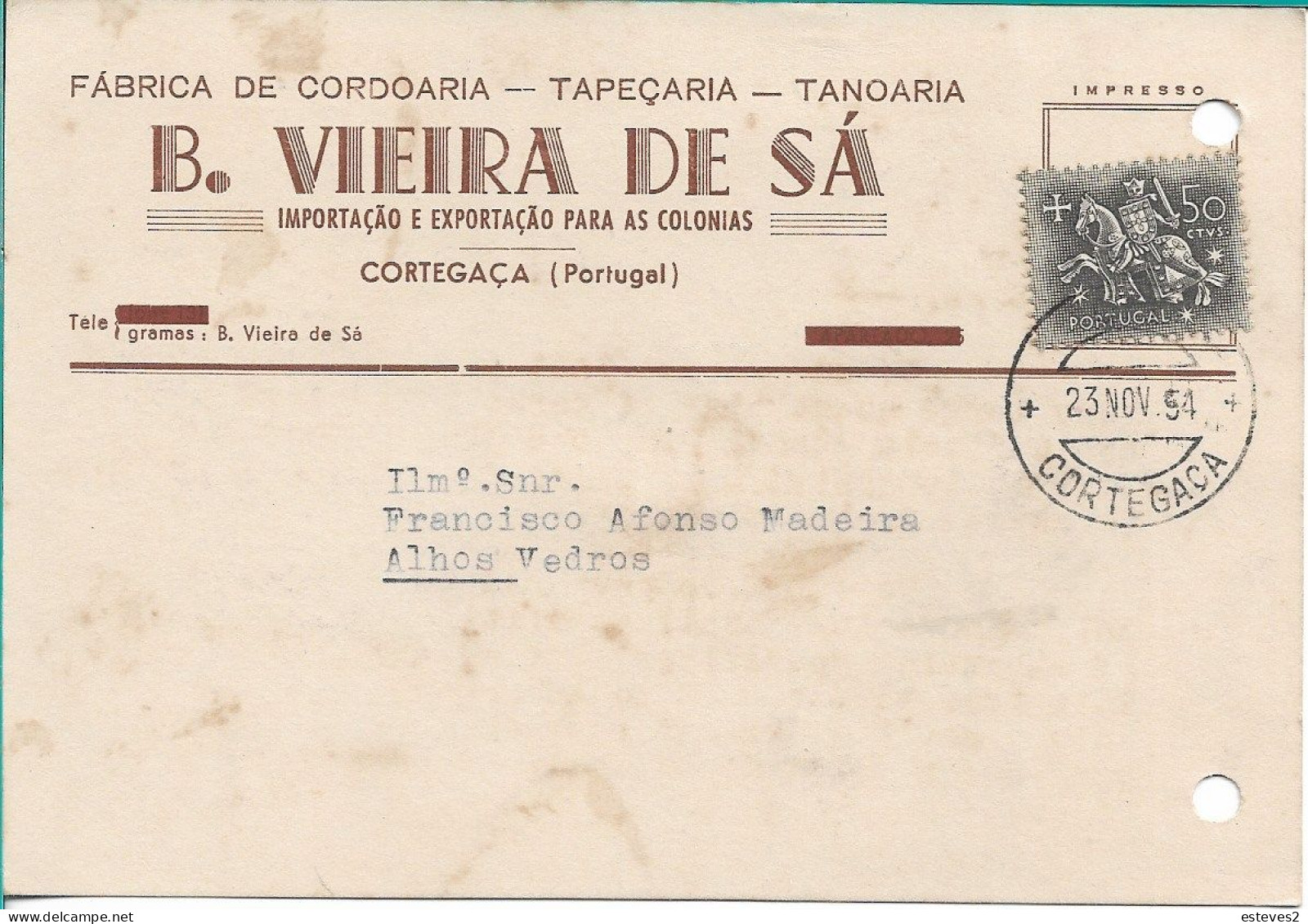 Portugal , 1954 ,  B. VIEIRA DE SÁ ,  Cordage And Tapestry , Cortegaça  Postmark , Commercial Mail - Portogallo