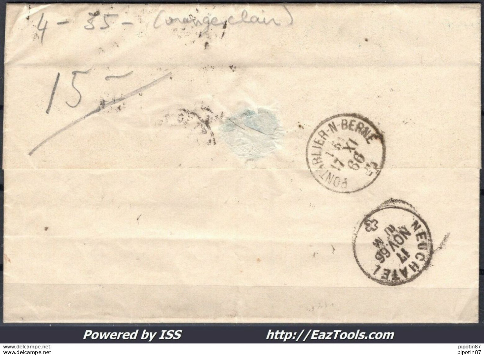 FRANCE N° 22+ 23 SUR LETTRE POUR LA SUISSE ETOILE DE PARIS 1 + CAD 16/11/1866 - 1862 Napoleon III