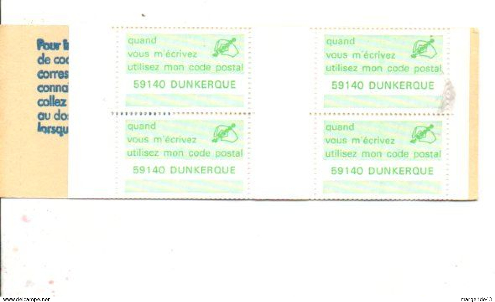 CARNET CODE POSTAL - 59140 DUNKERQUE VERT - Blokken & Postzegelboekjes