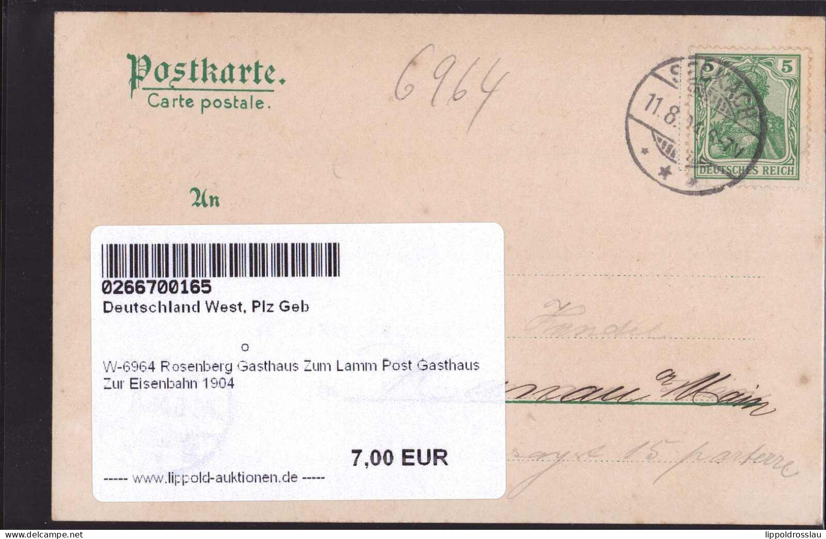 Gest. W-6964 Rosenberg Gasthaus Zum Lamm Post Gasthaus Zur Eisenbahn 1904 - Autres & Non Classés