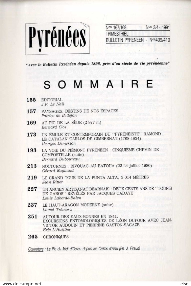 PYRENEEE  N°167 168  N° 3 4  1991 AU PIC DE LA SEDE LA VOIX DU PIEMONT   -  LES PYRENEES   -   PAGE 155  A  284 - Midi-Pyrénées