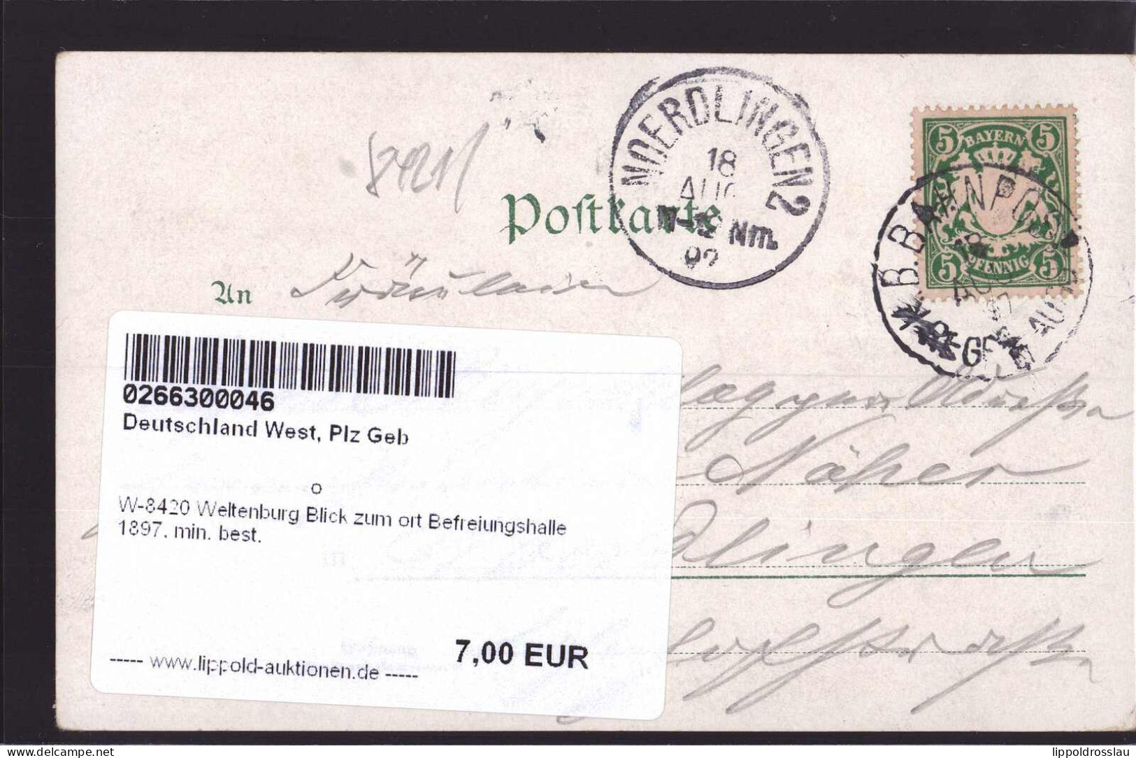 Gest. W-8420 Weltenburg Blick Zum Ort Befreiungshalle 1897, Min. Best. - Kelheim