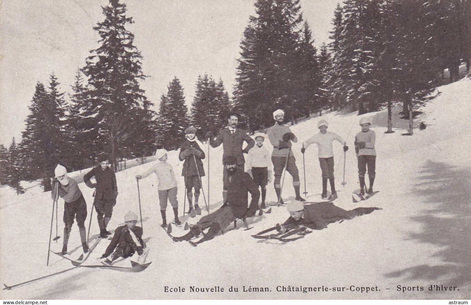 Cpa - Suisse - Chataigneraie Sur Coppet -personnages ( Skieurs , Luge ) -ecole Du Leman - Edi ... N°... - Coppet