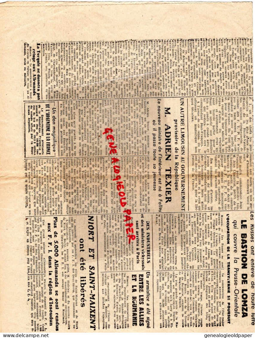 LIMOGES-GUERRE 1939-45- WW2-LE CENTRE LIBRE-14 -9-1944-RESISTANCE-FFI-LIBERATION-ADRIEN TEXIER-LOMZA-JEAN CHAINTRON - Documenti Storici