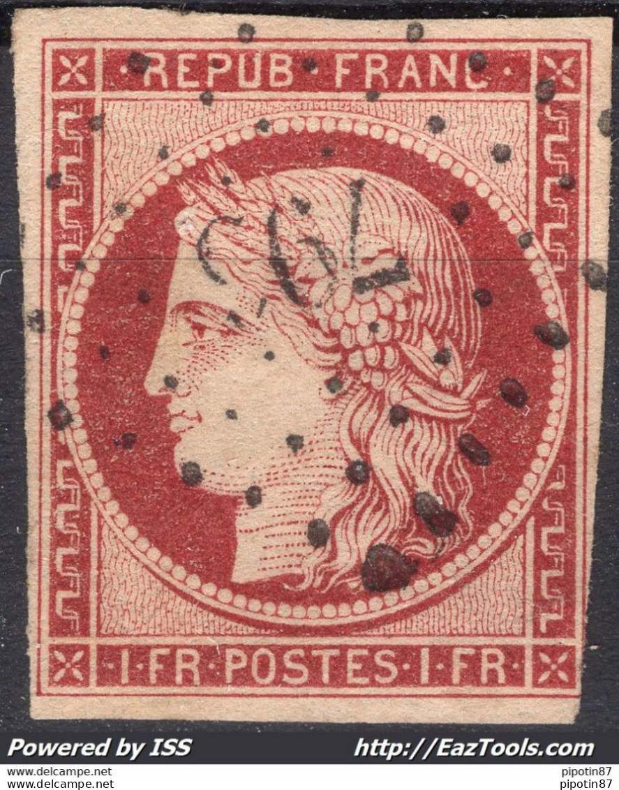 FRANCE EMISSION TYPE CERES 1F CARMIN N° 6 AVEC OBLITERATION PC A VOIR - 1849-1850 Cérès