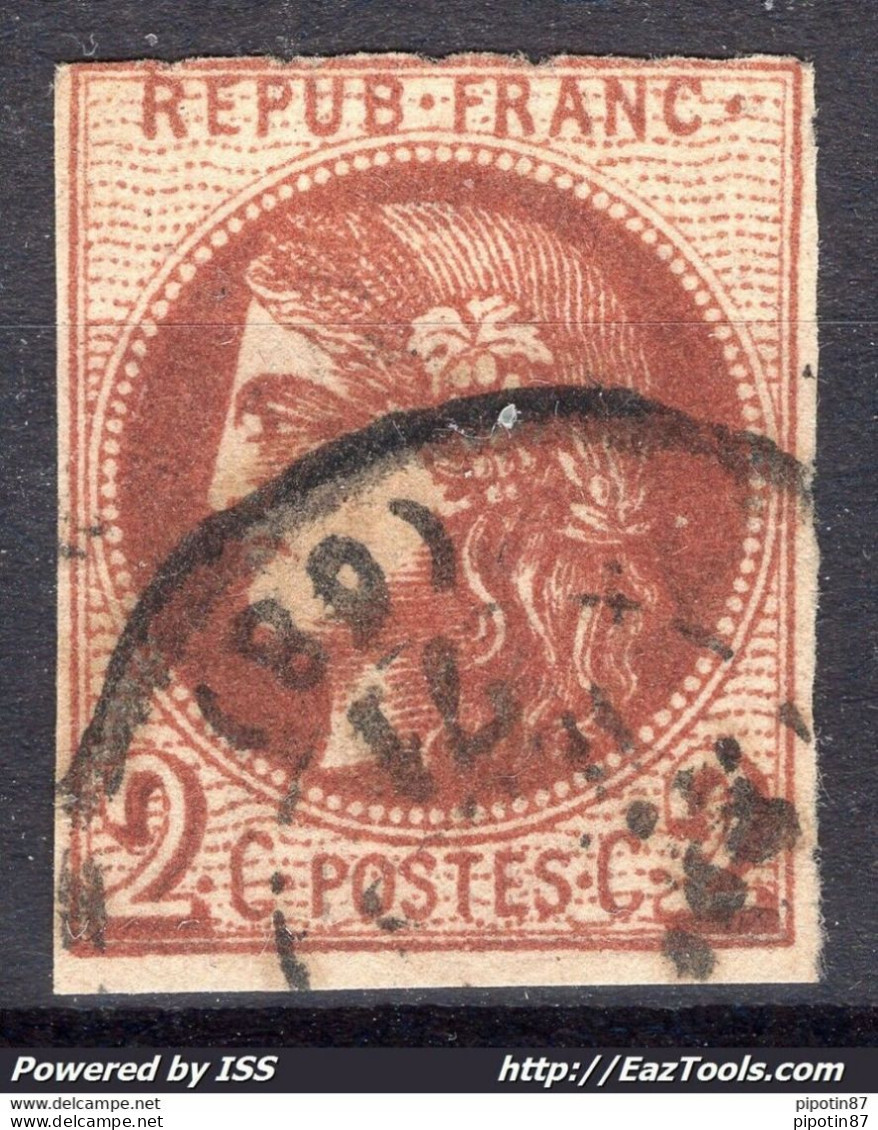 FRANCE BORDEAUX 2c MARRON N° 40Bb CACHET A DATE SIGNÉ CALVES A VOIR - 1870 Bordeaux Printing