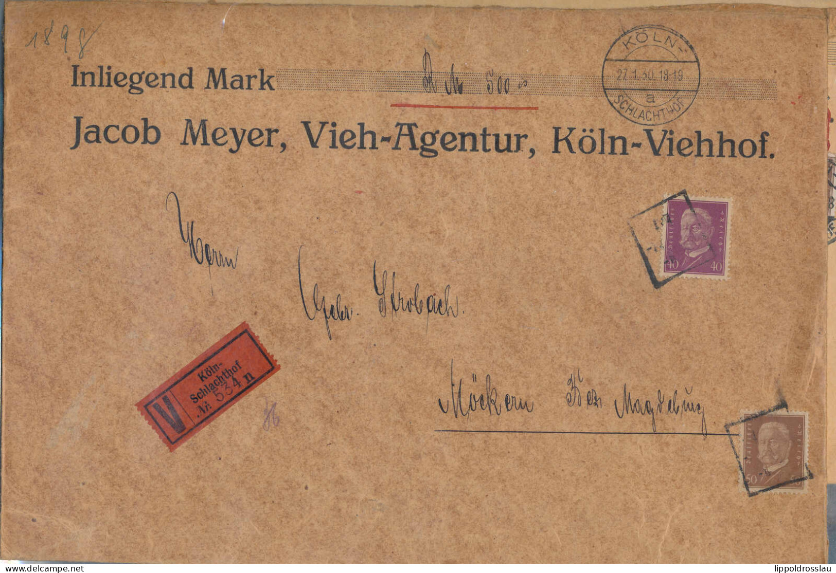 17 Stck. Zumeist Gesiegelte V-Briefe, Vieh-Agentur Jacon Meyer 1930, Interessante Stempel, Bitte Ansehen! - Other & Unclassified