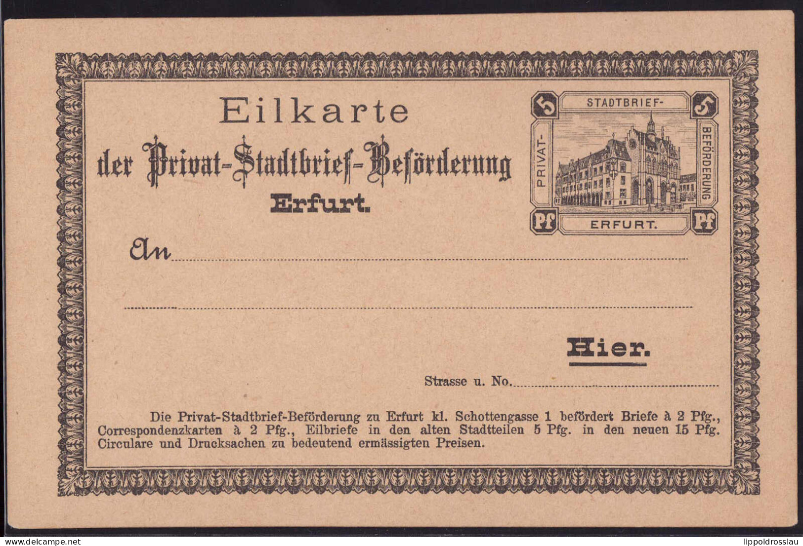 * Erfurt Stadtpostkarte Eilkarte 5 Pfg - Autres & Non Classés