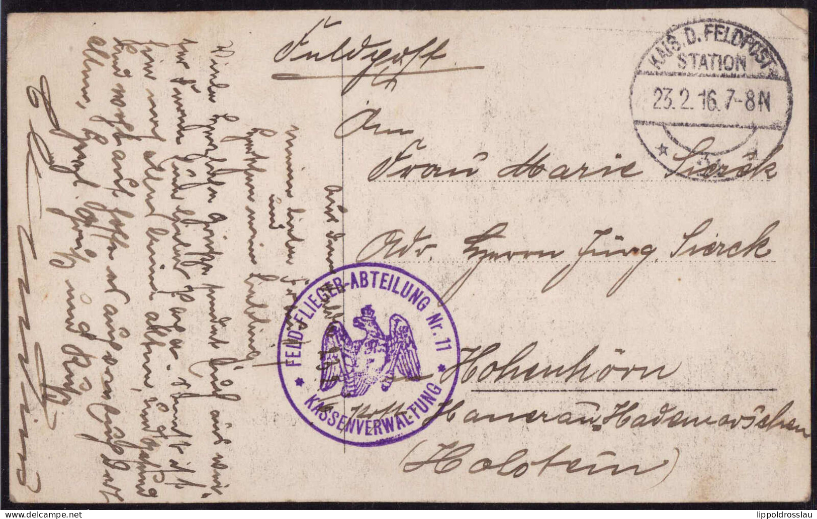 Gest. Feldpost WK I Feldfliegerabteilung Nr. 11 1916 - Other & Unclassified