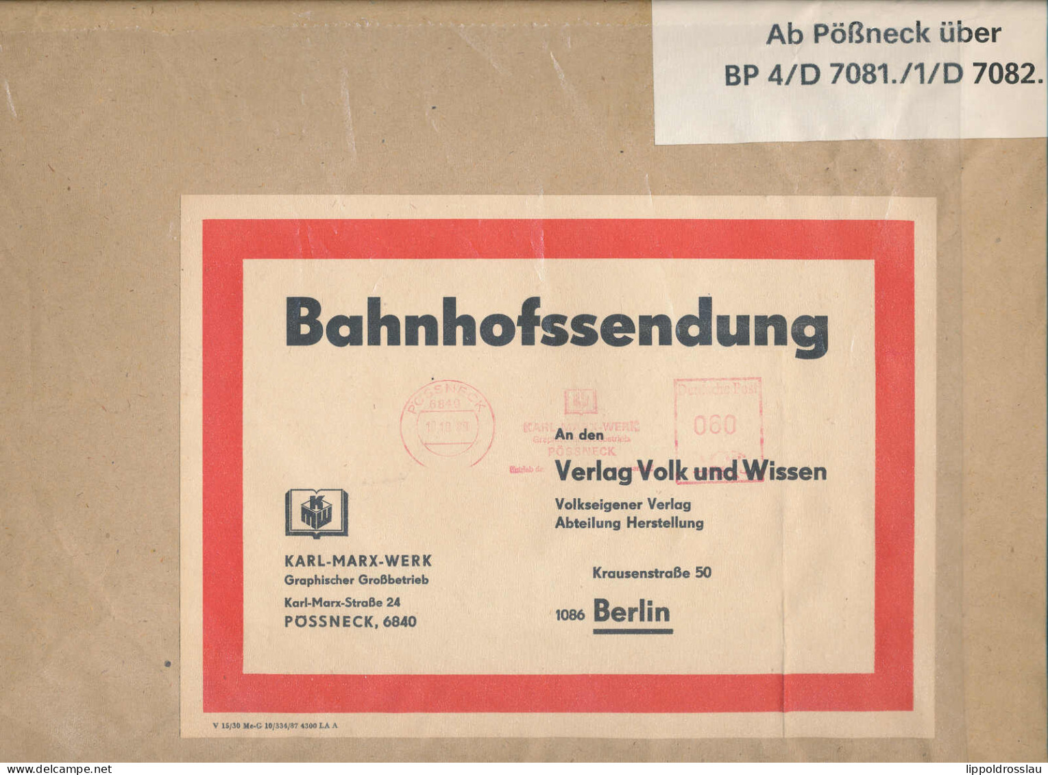 Bahnhofssendung Pössneck Berlin 1989 - Sonstige & Ohne Zuordnung