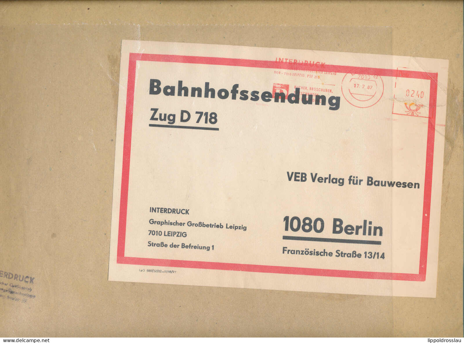 Bahnhofssendung Leipzig Berlin 1987 - Sonstige & Ohne Zuordnung