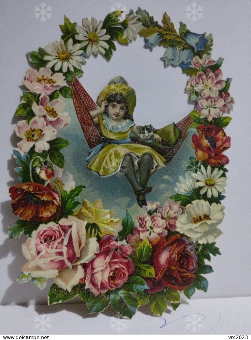 Nice Chromo Decoupage Little Girl On Flowers Hammock. Belle Petite Fille Sur Un Hamac Fleuri - Flowers