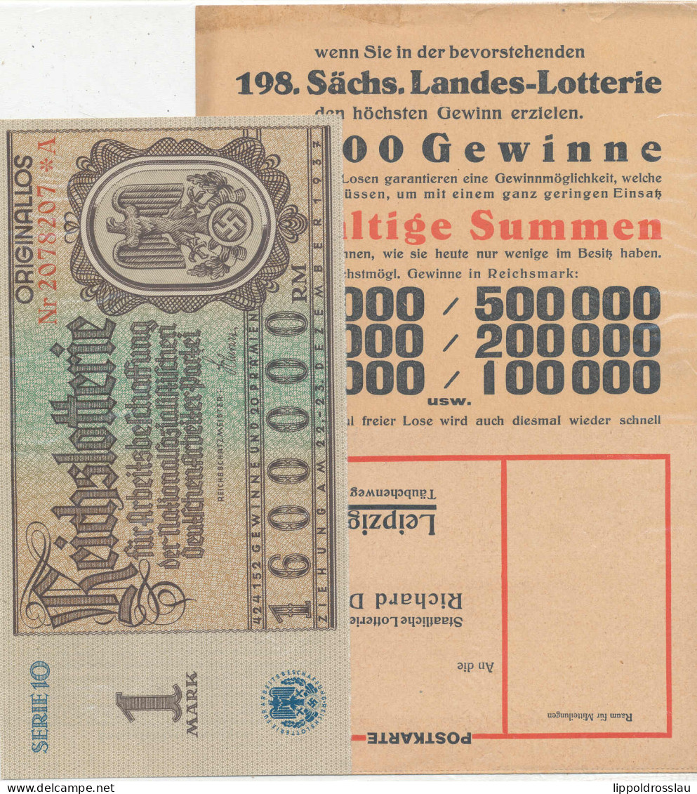 Sächsische Landeslotterie Leipzig, Reklamekarte, Reklameblatt, Los Zu 1 Mark - Ohne Zuordnung