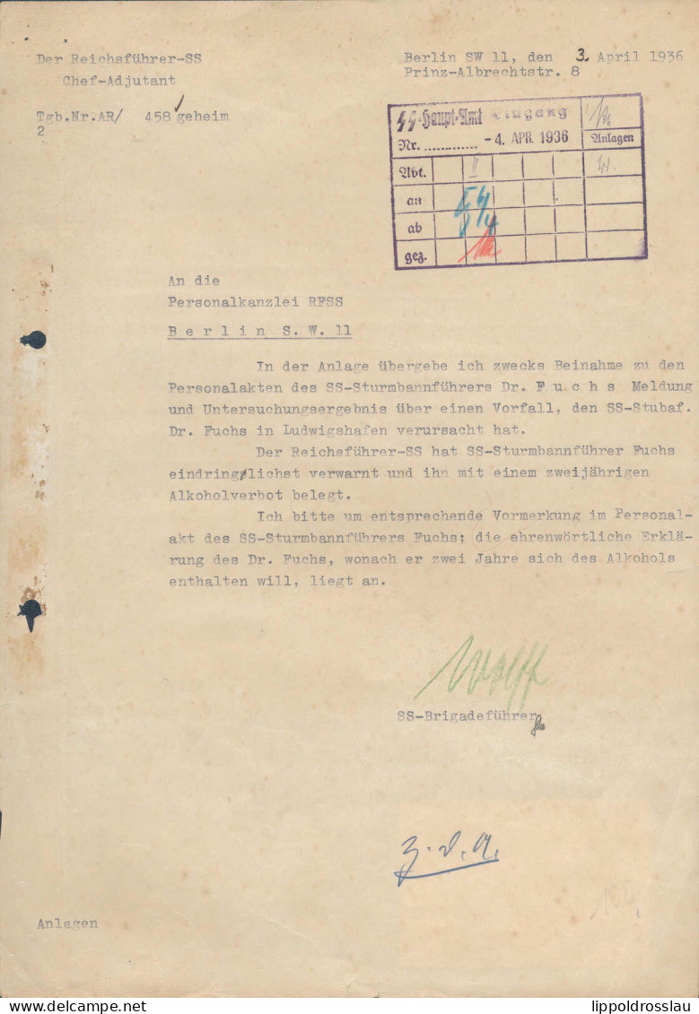 Schreiben Des Reichsführer SS Chef-Adjudant 1936 Orig. Autograph SS-Brigadeführer Wolff - Zonder Classificatie