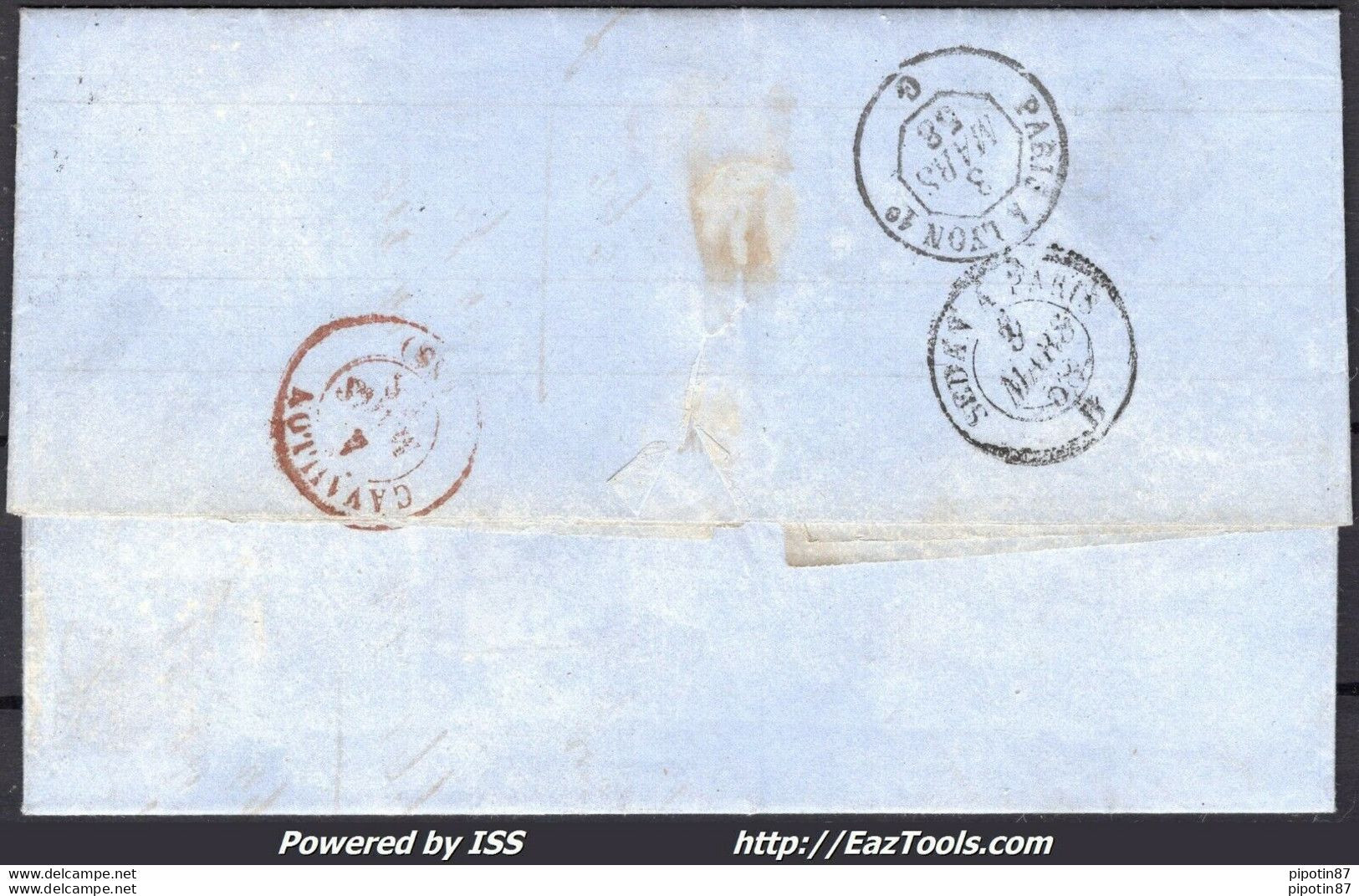 FRANCE EMPIRE 20c BLEU SUR LILAS N° 14Ae SUR LETTRE PC 2855 SIGNÉ SCHELLER - 1853-1860 Napoleon III