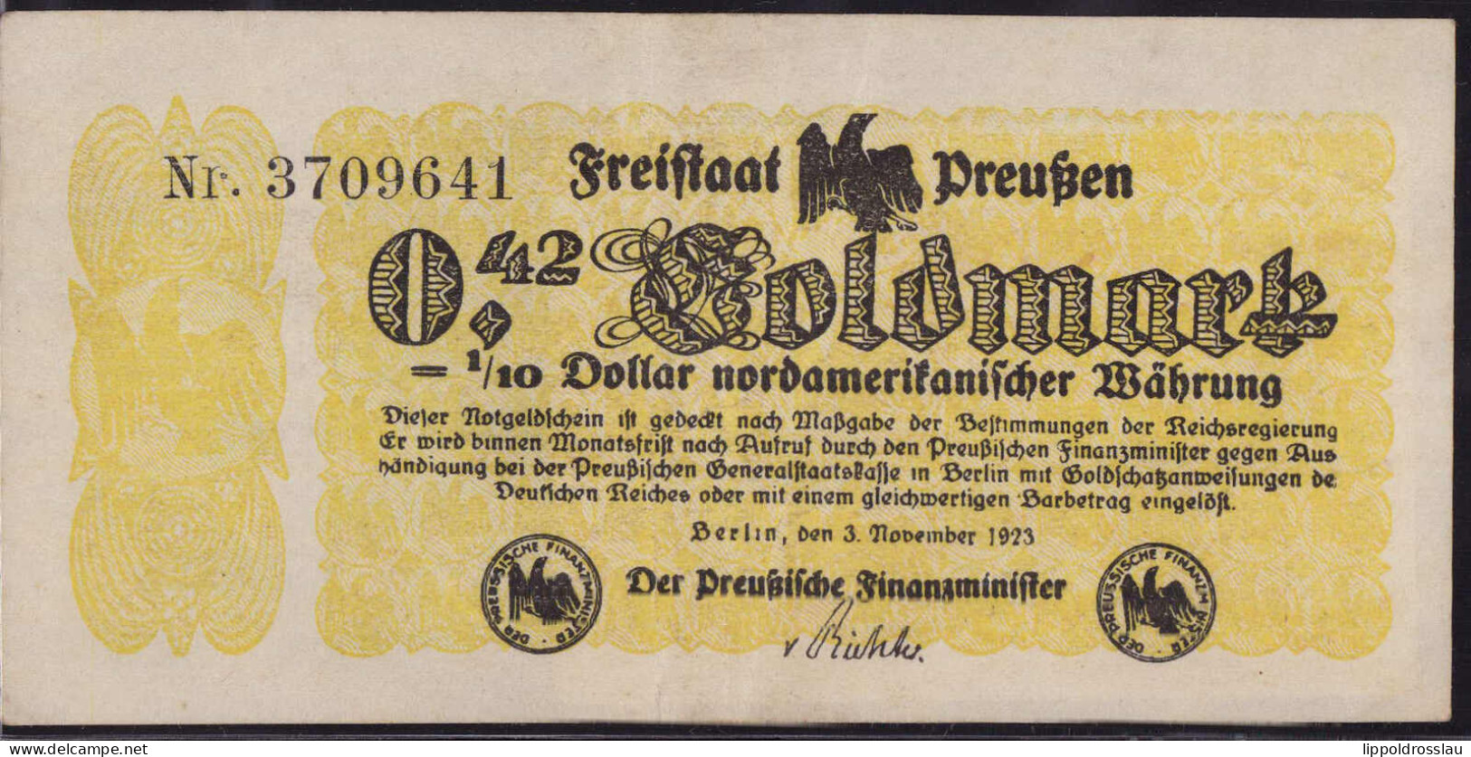 Preußen 0,42 Goldmark 1923, Keller 3666, Erh. II - Other & Unclassified