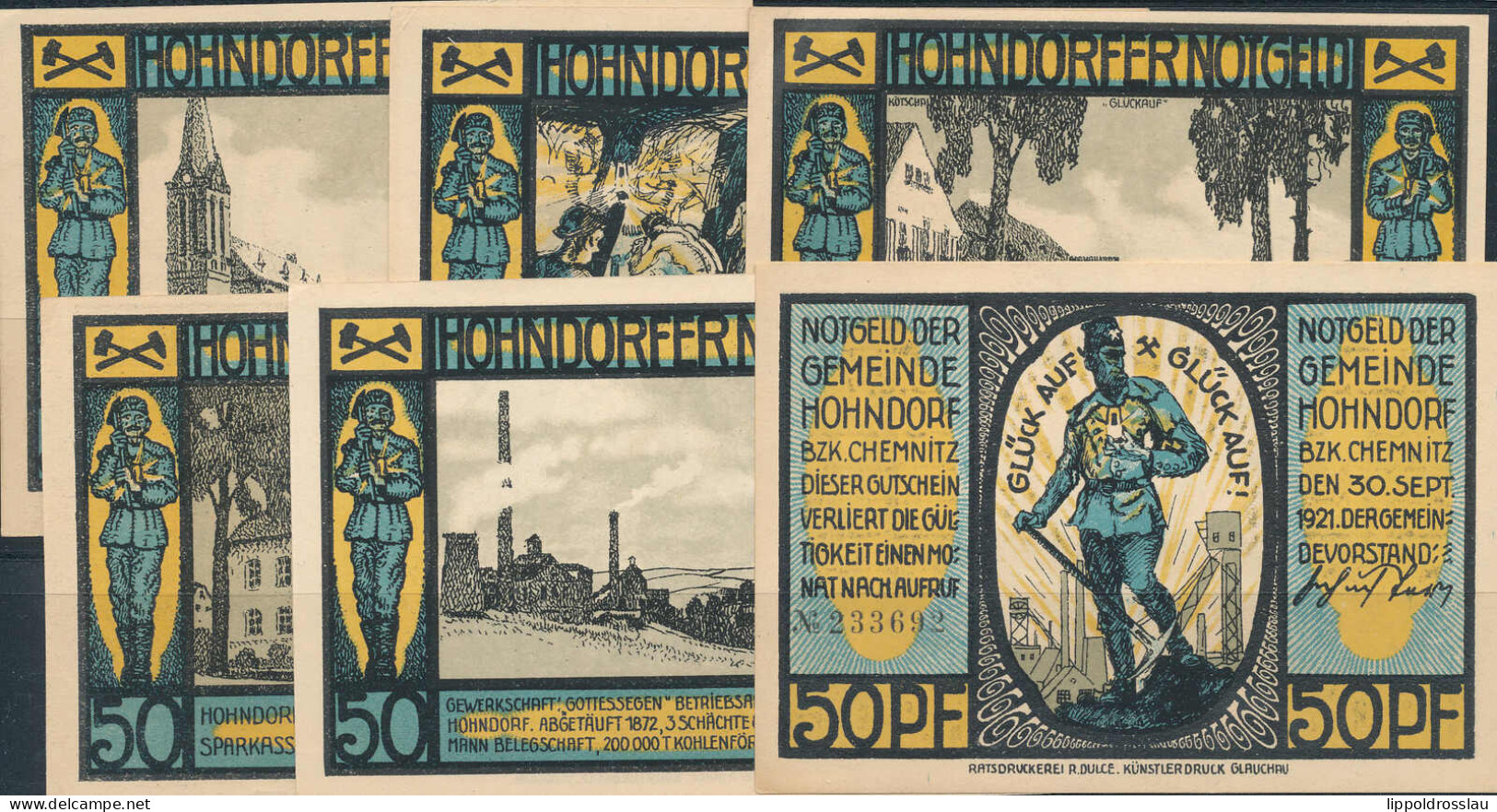 Hohndorf 6 Stück Serien-Notgeldscheine 1921 - Otros & Sin Clasificación