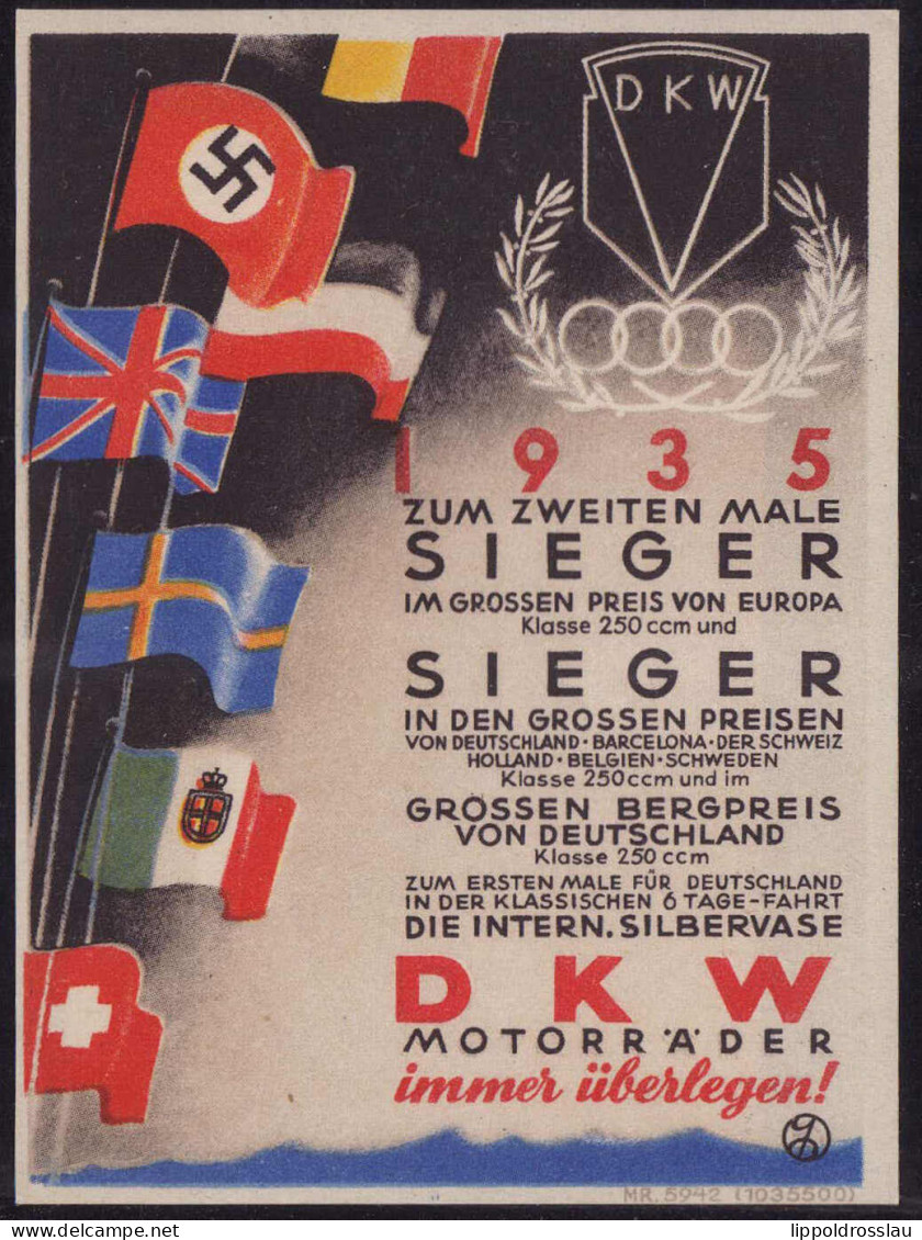 Vignette Großer Bergpreis Von Deutschland 1935 DKW Zum Zweiten Mal Sieger - Erinnophilie